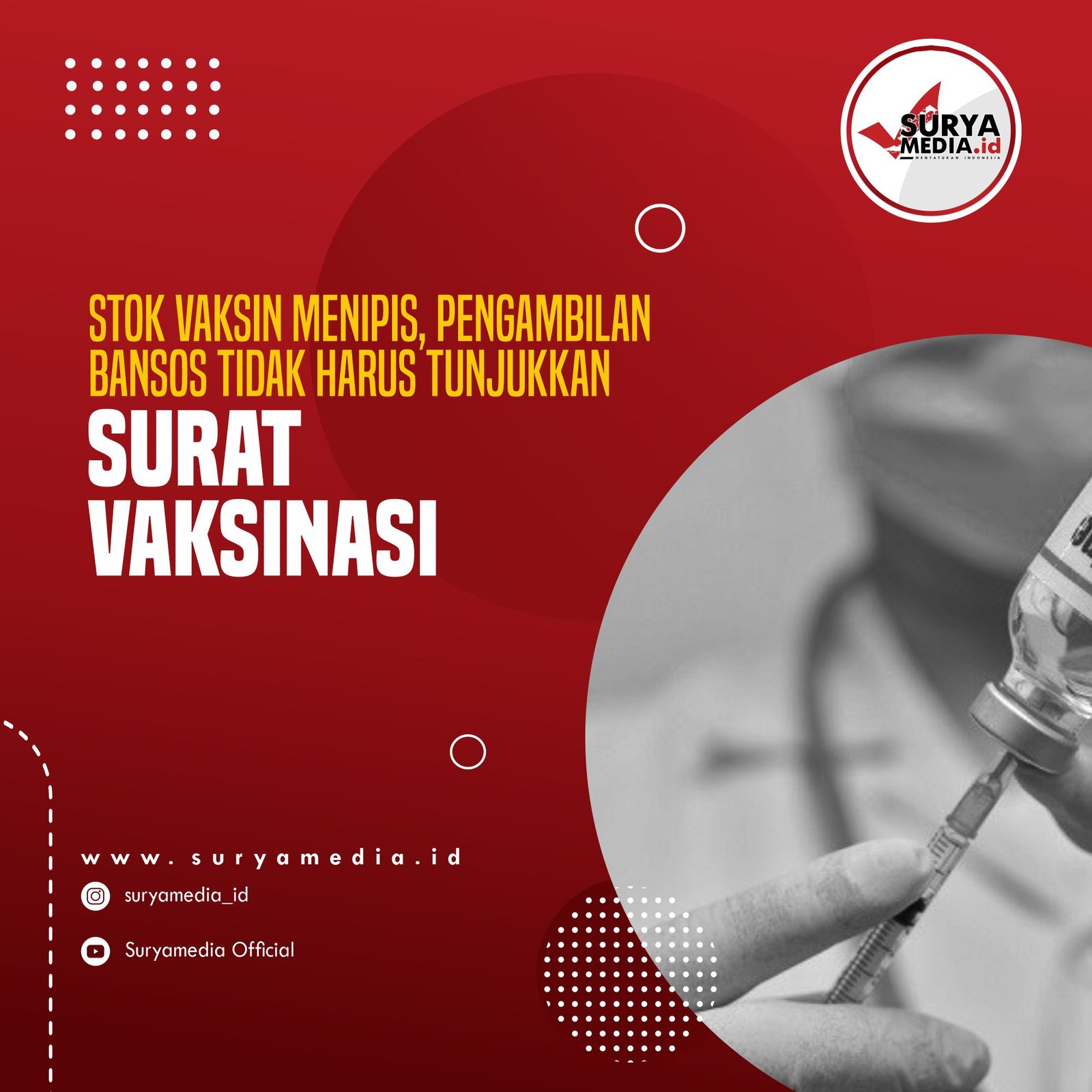 Stok Vaksin Menipis, Pengambilan Bansos Tidak Harus Tunjukkan Surat Vaksinasi