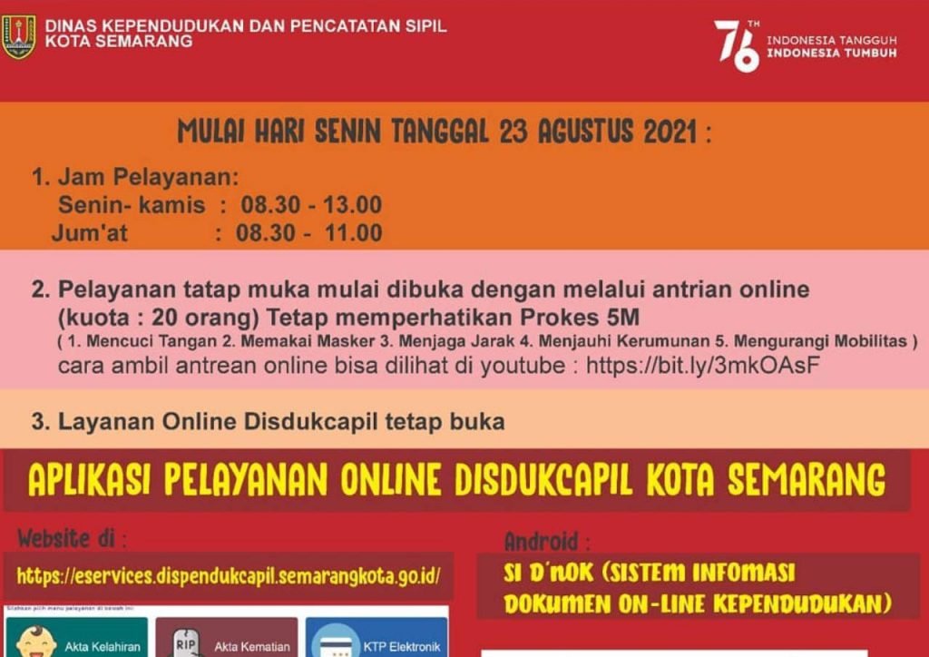 LAYANAN TATAP MUKA DISDUKCAPIL SEMARANG KEMBALI DIBUKA