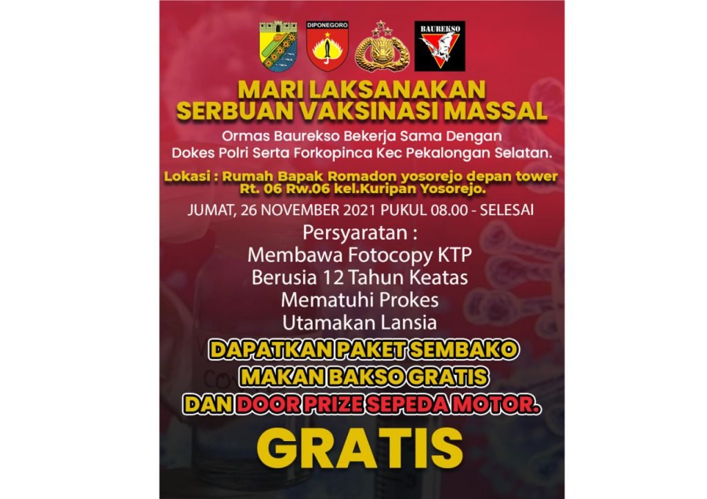 Sejumlah Doorprize Disiapkan Untuk Vaksinasi Massal di Pekalongan