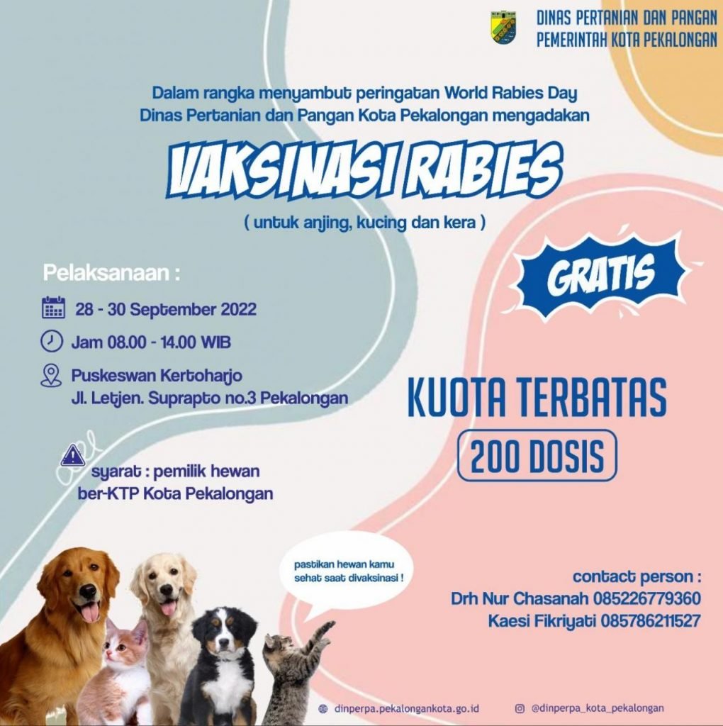 Dinperpa Pekalongan Gelar Vaksinasi Rabies Gratis Hingga Akhir September