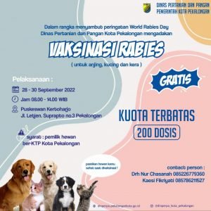Dinperpa Pekalongan Gelar Vaksinasi Rabies Gratis Hingga Akhir September